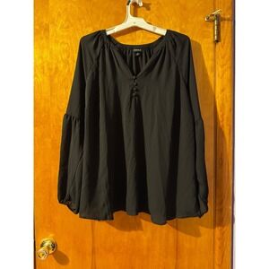 Torrid Plus Size Black Blouse V Neck Long Bishop Sleeve Women's Top